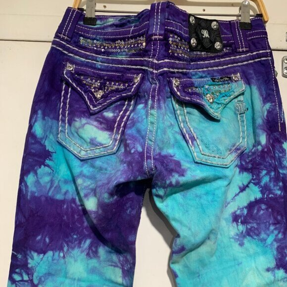 NEW COSTA NADA UPCYCLE MISS ME LOW RISE BOOT STRETCH TIE-DYE JEANS SIZE 28 - Picture 9 of 13